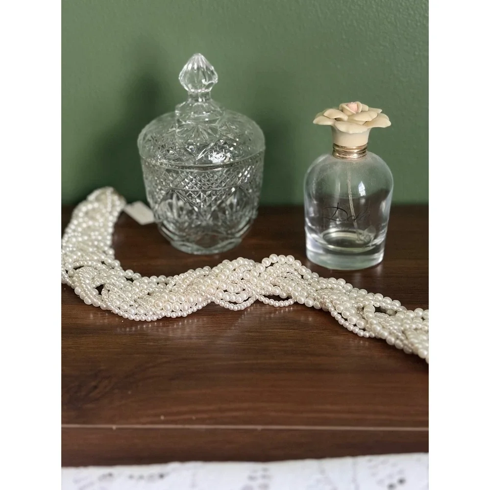 Vintage Pressed Glass Lidded Candy Dish Crystal Diamond Cut Cottagecore